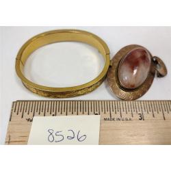ANTIQUE JEWELRY BRACELET, CRESENT PIN, AND AGATE PIN