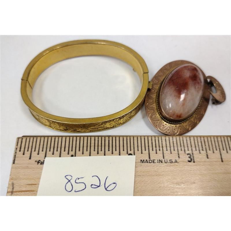 ANTIQUE JEWELRY BRACELET, CRESENT PIN, AND AGATE PIN