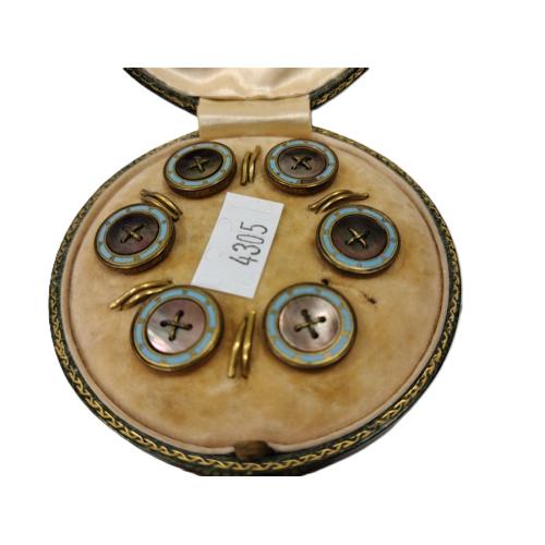 VICTORIAN MOTHER OF PEARL AND ENAMELED BUTTONS IN CASE