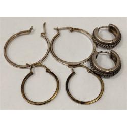 THREE PAIRS OF STERLING HOOP EARRINGS