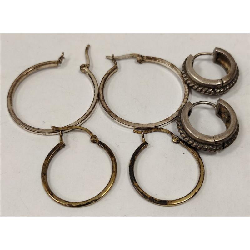 THREE PAIRS OF STERLING HOOP EARRINGS