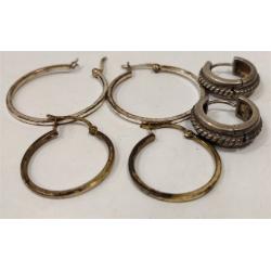 THREE PAIRS OF STERLING HOOP EARRINGS