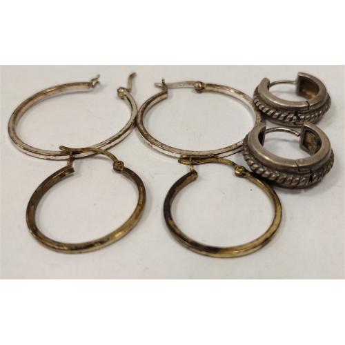 THREE PAIRS OF STERLING HOOP EARRINGS