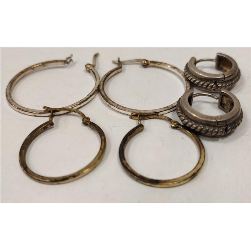 THREE PAIRS OF STERLING HOOP EARRINGS
