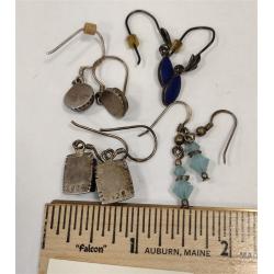 FOUR PAIRS OF STERLING EARRINGS WITH VARIOUS STONES