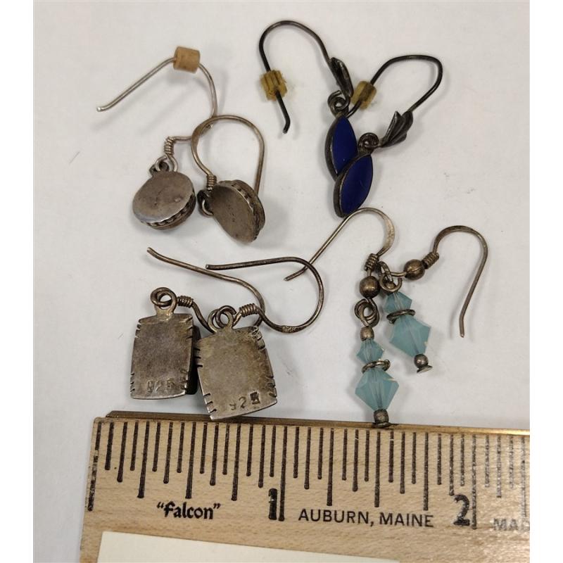 FOUR PAIRS OF STERLING EARRINGS WITH VARIOUS STONES
