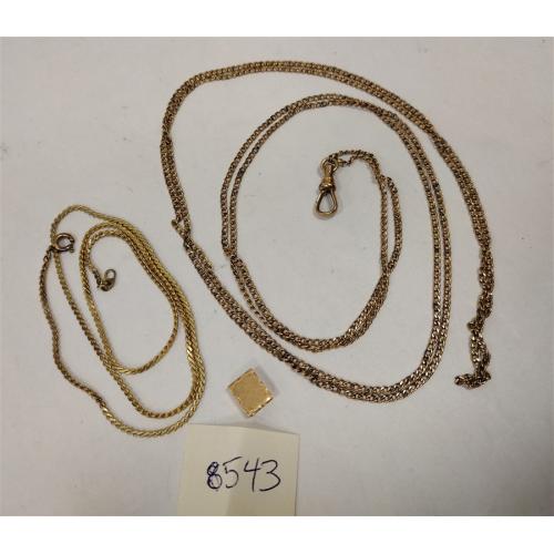 TWO GOLD TONE CHAINS AND ONE ETCHED SPACER