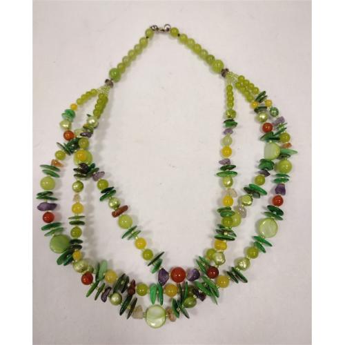 MULTISTRAND BOHO STYLE NECKLACE WITH PEARLS AND OTHER COLORED BEADS