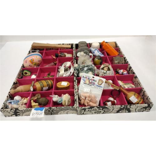 TWO DIVIDED TRAYS FULL OF SMALL COLLECTIBLES