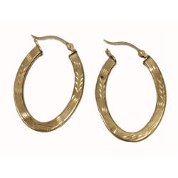 PAIR OF 14K HOLLOW GOLD HOOP EARRINGS WITH ETCHED DESIGN