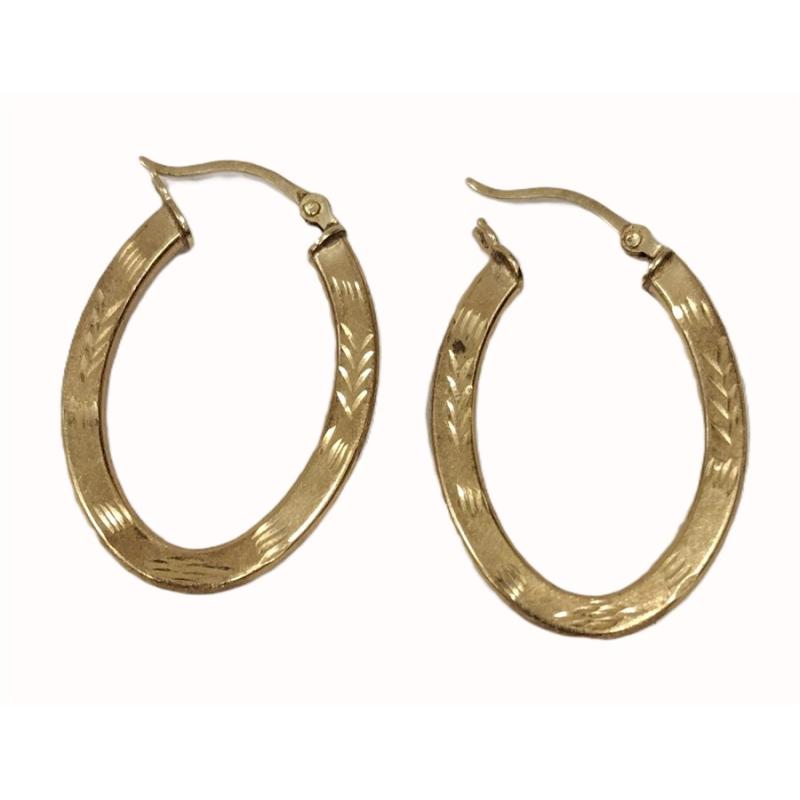 PAIR OF 14K HOLLOW GOLD HOOP EARRINGS WITH ETCHED DESIGN