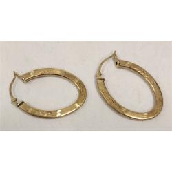 PAIR OF 14K HOLLOW GOLD HOOP EARRINGS WITH ETCHED DESIGN