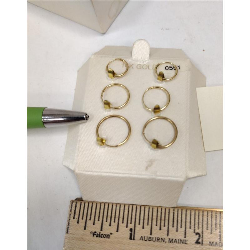 SMALL 14K HOLLOW GOLD HOOP EARRINGS - THREE PAIRS