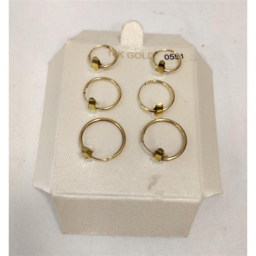 SMALL 14K HOLLOW GOLD HOOP EARRINGS - THREE PAIRS