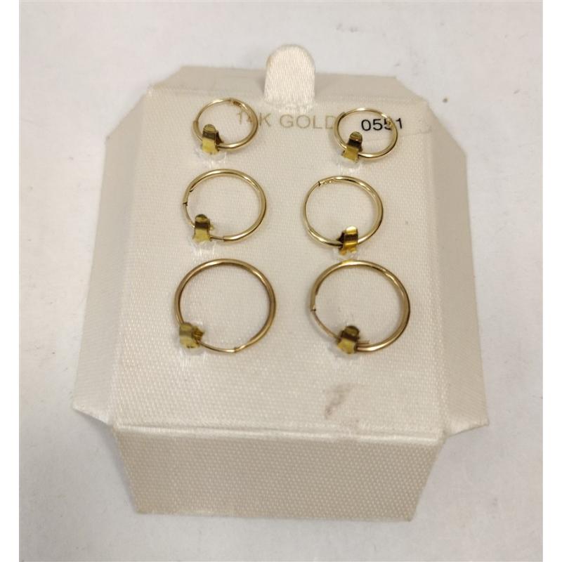 SMALL 14K HOLLOW GOLD HOOP EARRINGS - THREE PAIRS