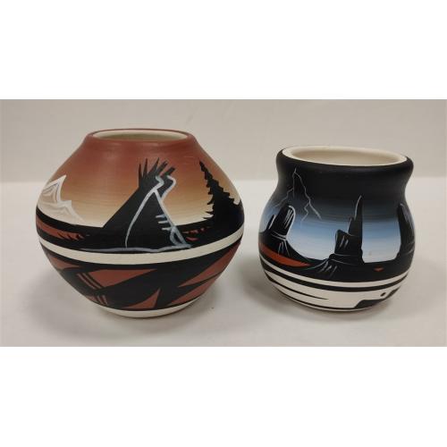 TWO SMALL HAND MADE NAVAJO POTTERY VASES