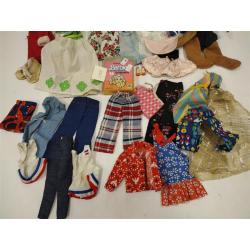 VINTAGE BARBIE DOLL OUTFITS, BARBIE CRAYON BOX, JEWELRY BOX