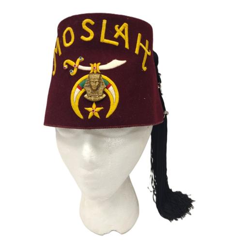 Shriners Fez hat with rhinestone pins and silk black tassel
