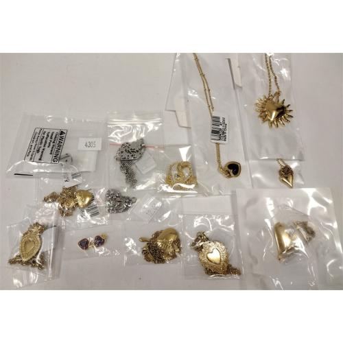 HEART SHAPED PENDANTS AND CHAINS - 14 PIECES OF JEWELRY TOTAL