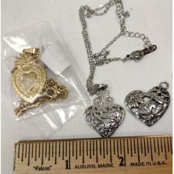 HEART SHAPED PENDANTS AND CHAINS - 14 PIECES OF JEWELRY TOTAL