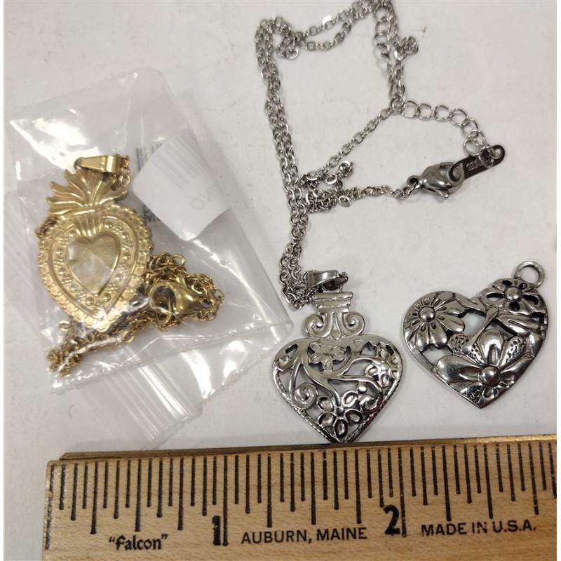 HEART SHAPED PENDANTS AND CHAINS - 14 PIECES OF JEWELRY TOTAL