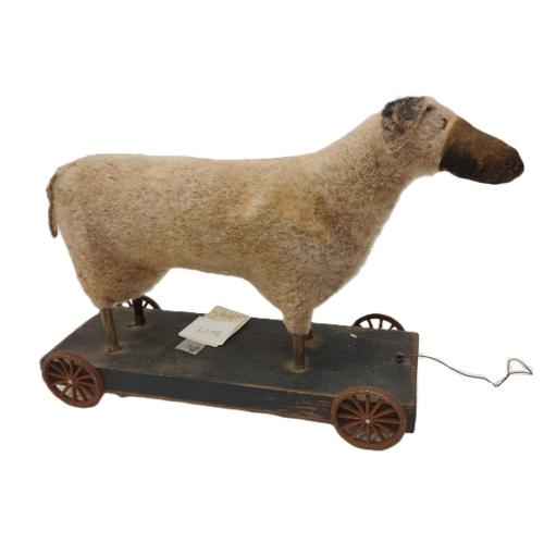FOLK ART STYLE DECORATIVE SHEEP IN THE STYLE OF A PULL TOY
