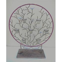 METAL CANDLE DISPLAY WITH BIRDS, GLASS INSERTS FOR CANDLES