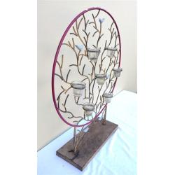 METAL CANDLE DISPLAY WITH BIRDS, GLASS INSERTS FOR CANDLES