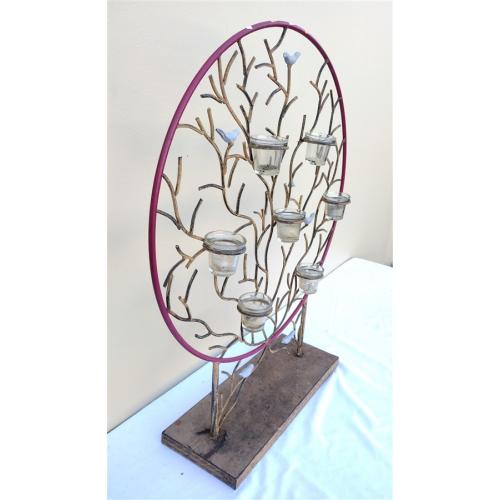 METAL CANDLE DISPLAY WITH BIRDS, GLASS INSERTS FOR CANDLES