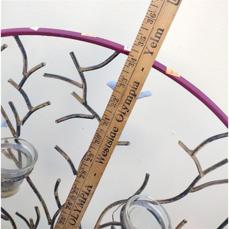 METAL CANDLE DISPLAY WITH BIRDS, GLASS INSERTS FOR CANDLES
