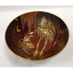 CARLTON WARE ROUGE ROYALE BOWL WITH CRANES AND WISTERIA