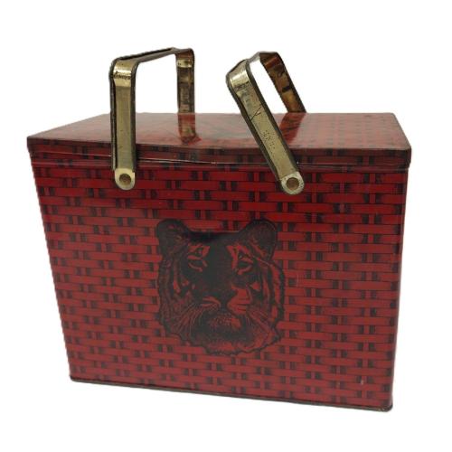 Tiger chewing tobacco tin litho box with handles