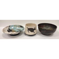 THREE UNIQUE POTTERY BOWLS