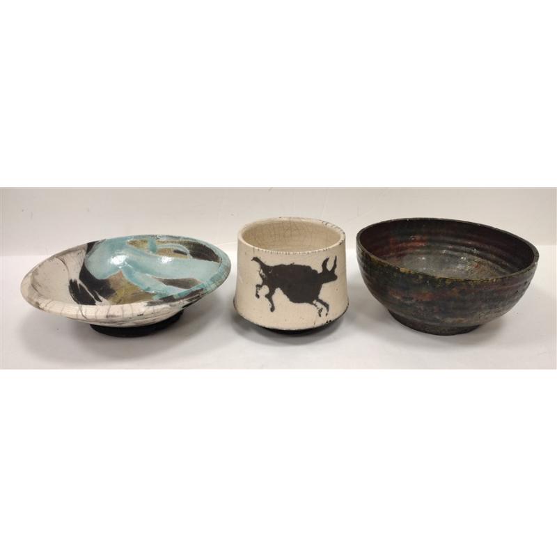 THREE UNIQUE POTTERY BOWLS