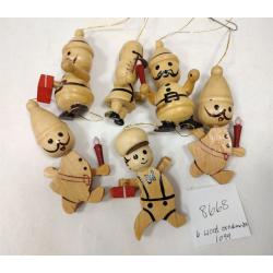 SIX WOODEN CHRISTMAS ORANAMENTS