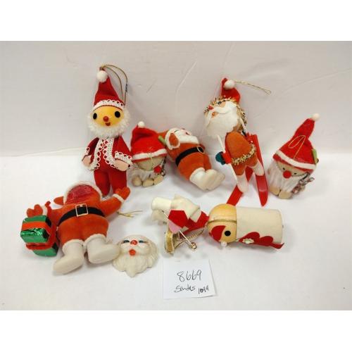 SEVEN VINTAGE CHRISTMAS ORNAMENTS - ONE PLASTIC FACE LOOSE