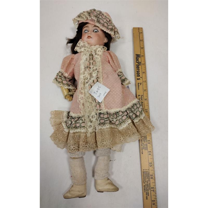 ANTIQUE GERMAN DOLL HEAD REPAIRED WITH WOOD & COMPOSTION BODY AND ARMS