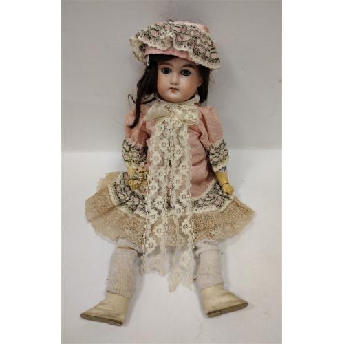 ANTIQUE GERMAN DOLL HEAD REPAIRED WITH WOOD & COMPOSTION BODY AND ARMS