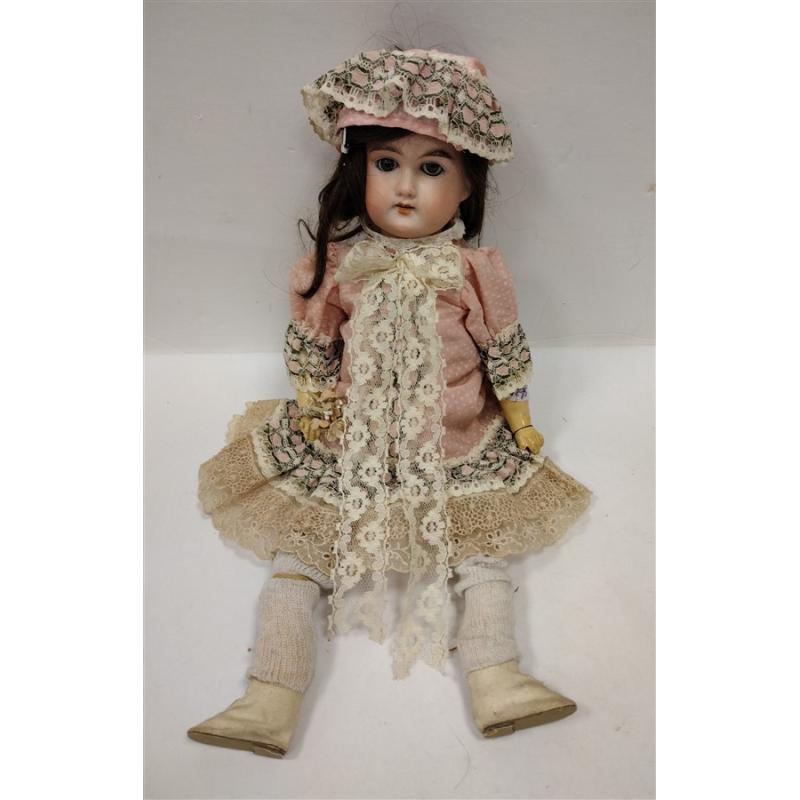 ANTIQUE GERMAN DOLL HEAD REPAIRED WITH WOOD & COMPOSTION BODY AND ARMS