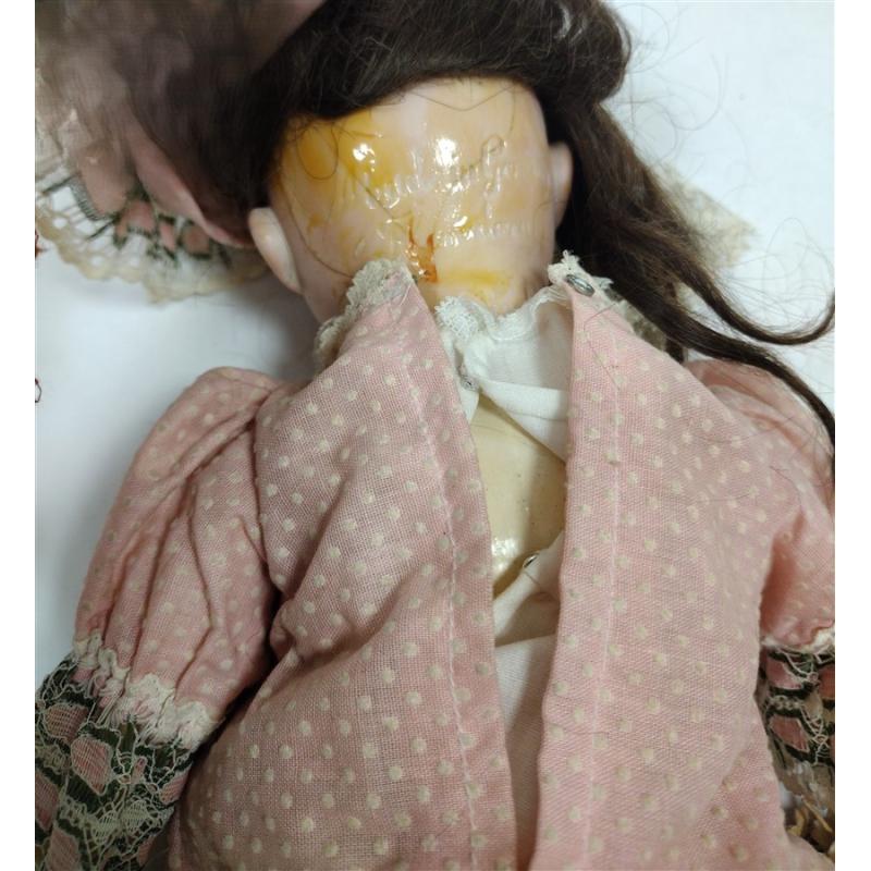 ANTIQUE GERMAN DOLL HEAD REPAIRED WITH WOOD & COMPOSTION BODY AND ARMS
