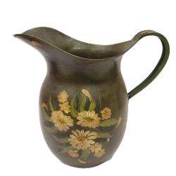 TOLE PAINTED METAL WATER PITCHER