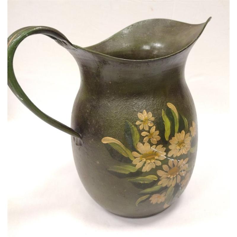 TOLE PAINTED METAL WATER PITCHER