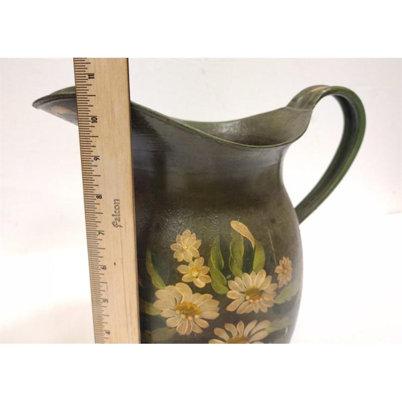 TOLE PAINTED METAL WATER PITCHER