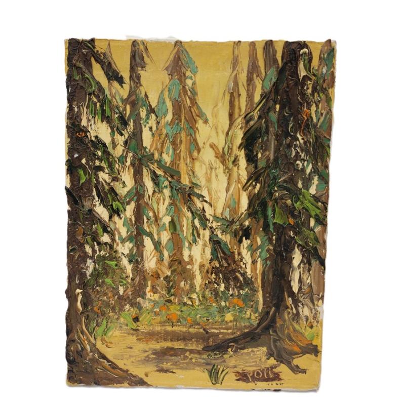 PALLET KNIFE WORK OIL ON CANVAS OF A FOREST SIGNED POH