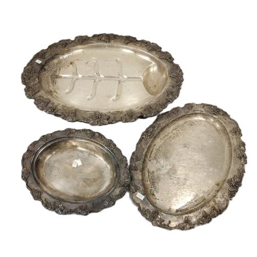 THREE BARBOUR SILVER COMPANY SILVER PLATED GRAPE MOTIF SERVERS