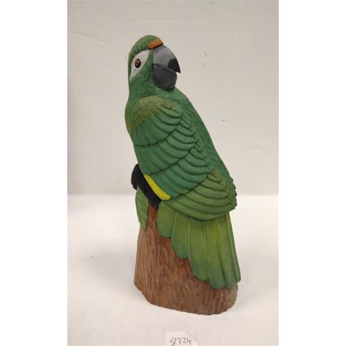 CARVED AND PAINTED MAHOGANY PARROT FIGURE