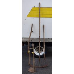 ANTIQUE YARD TOOLS INCLUDING SCYTHE