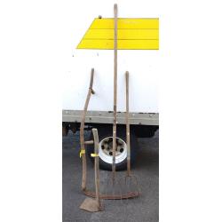 ANTIQUE YARD TOOLS INCLUDING SCYTHE