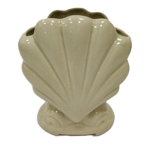 VINTAGE YELLOW/GREEN CLAM SHELL POTTERY VASE