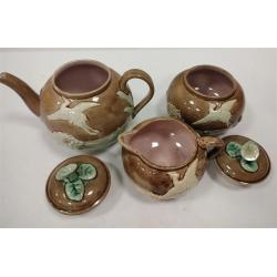 ANTIQUE MAJOLICA THREE PIECE TEA SET